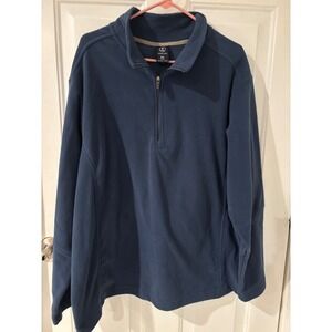 Lands End Mens 2XL Fleece Pullover Navy Blue 1/4 Zip Mock Neck Sweater Jacket